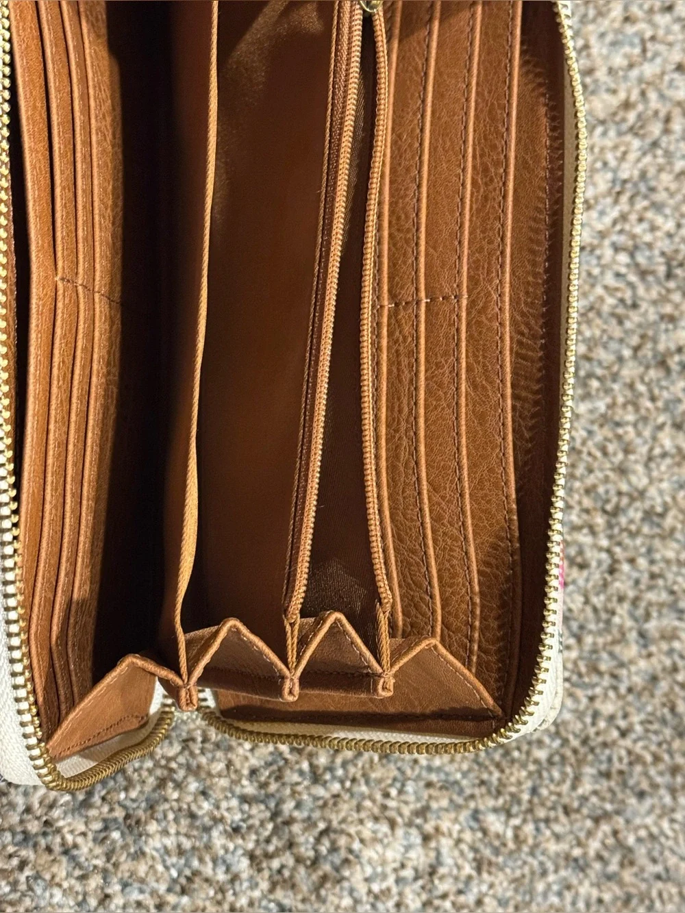 Fossil Striped Canvas Wallet in Pink, Blue, Brown & Cream Fully Zip Around